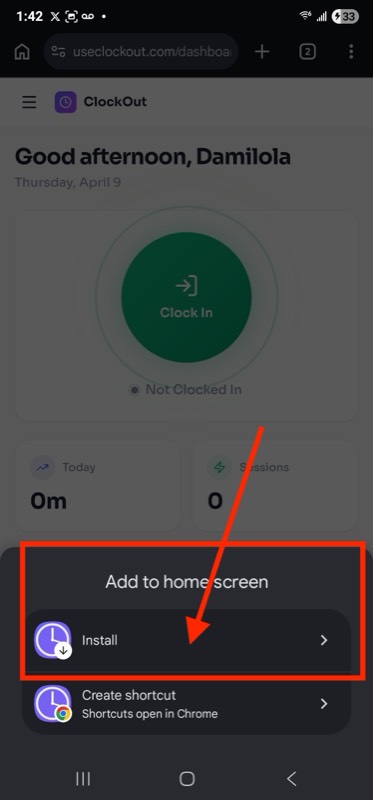 Tap Install